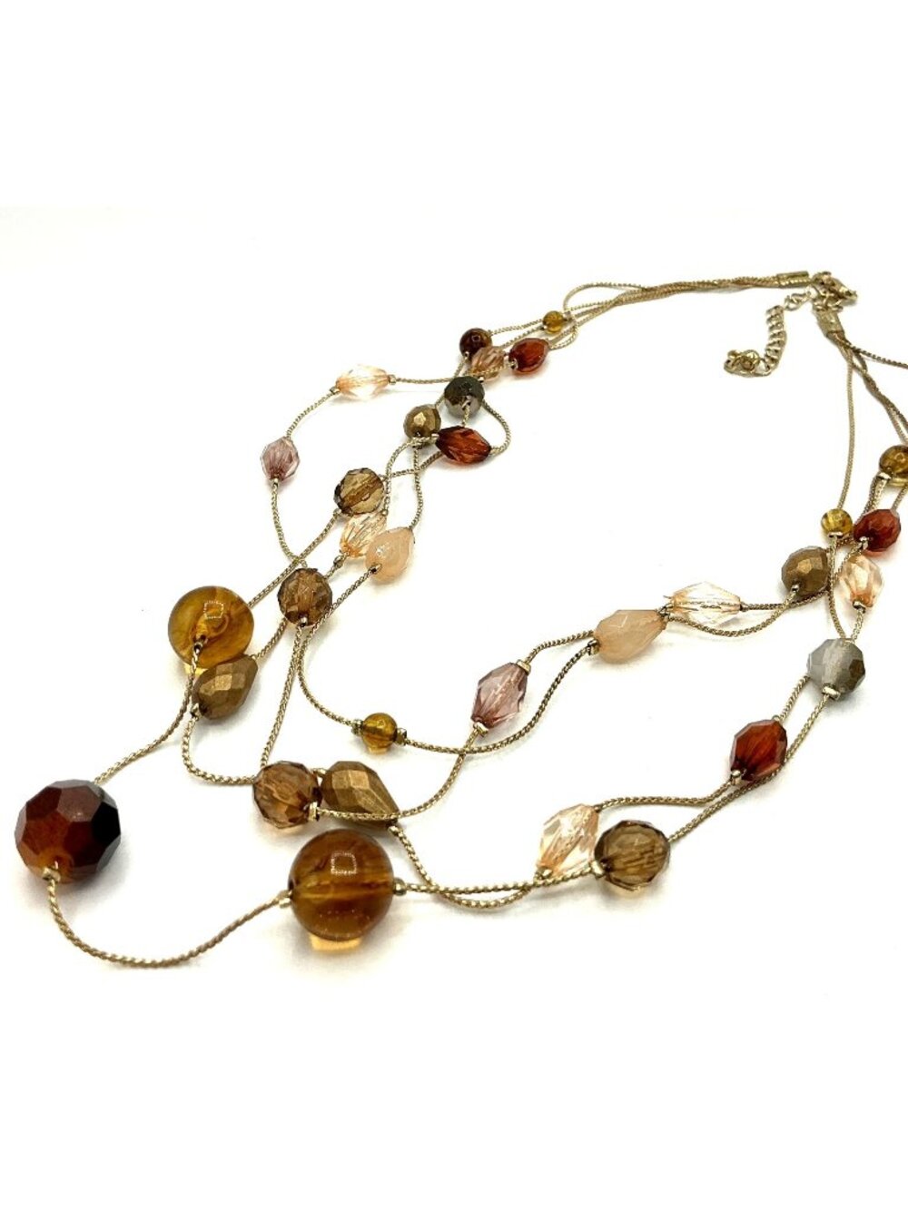 Layered Beaded Necklace With Gold Chains and Earth-Toned Acrylic Beads